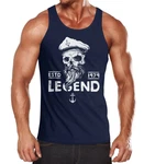 Neverless Tanktop Herren Skull Captain Legend Totenkopf Kapitän Dunkelblau