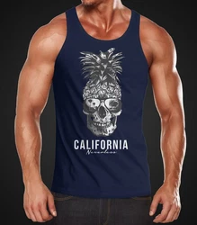 Neverless Tanktop Herren Pineapple Skull Dunkelblau/Blau