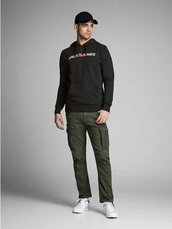 JACK & JONES Herren Hoodie Logo JJECORP Old Sweat Hood NOOS (12137054) Schwarz/Hellblau