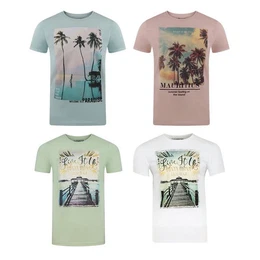 T-Shirt Herren Fotoprintshirt RIVLukas Regular Fit (4-tlg) Kurzarm Tee Shirt mit Rundhalsausschnitt aus 100% Baumwolle