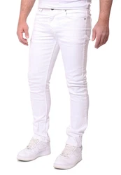 Reslad Jeans-Herren Slim Fit Basic Style Stretch-Denim Jeans-Hose RS-2063 Weiß/Creme