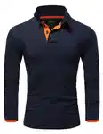 REPUBLIX Herren Poloshirt Basic Kontrast Langarm Polohemd Shirt LEX (R0521) Dunkelblau