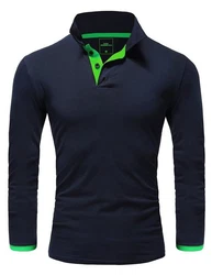 REPUBLIX Herren Poloshirt Basic Kontrast Langarm Polohemd Shirt LEX (R0521) Dunkelblau/Blau/Türkis
