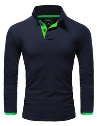 Poloshirt LEX Herren Basic Langarm Kontrast Polo Hemd