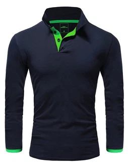 REPUBLIX Herren Poloshirt Basic Kontrast Langarm Polohemd Shirt LEX (R0521) Dunkelblau/Blau/Türkis