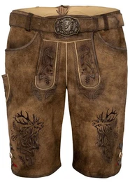 Shorts Lederhose Nercel mit Hirschstickerei