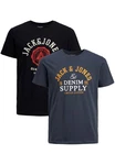 Jack & Jones T-Shirt 2-er Stck Pack Logo T-Shirts Rundhals Shirt JJELOGO (4342) Schwarz/Blau/Anthrazit (4342) Jack & Jones T-Shirt 2-er Stck Pack Logo T-Shirts Rundhals Shirt JJELOGO (4342) Schwarz/Blau/Anthrazit (4342)