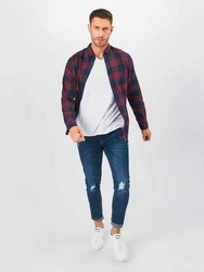 JACK & JONES Herren JJEGINGHAM Twill Shirt L/S NOOS Hemd Rot/Dunkelrot/Lila