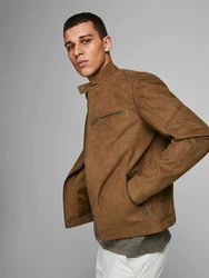 JACK & JONES Herren JJEROCKY JACKET NOOS Kunstlederjacke (1-St) Braun/Khaki/Dunkelbraun