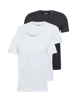 Jack & Jones T-Shirt (3-tlg) Weiß/Grau/Dunkelblau/Blau