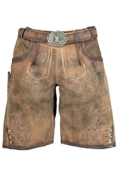 Krüger Trachtenlederhose Trachtenlook Helios Arijus Herren Braun/Grau