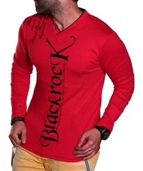 BLACKROCK 2-in-1 Langarmshirt Herren Henley V-Kragen Longsleeve Sweatshirt Rot/Dunkelrot
