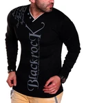 BLACKROCK 2-in-1 Langarmshirt Herren Henley V-Kragen Longsleeve Sweatshirt Schwarz