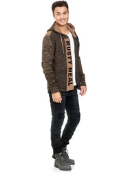 Rusty Neal Strickjacke Khaki/Dunkelgrün/Hellblau/Braun