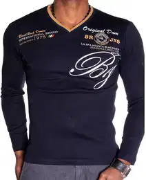 2-in-1-Langarmshirt Herren Langarmshirt Henley V-Kragen Longsleeve Pulli Sweatshirt V-Neck