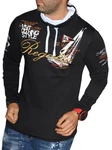 Violento Langarmshirt Herren Longsleeve Pulli Sweatshirt Shirt Kapuze Kragen Dunkelblau/Schwarz