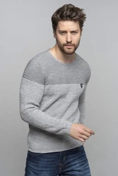 CRSM Carisma Herren Strickpullover K-114 Grau/Hellblau