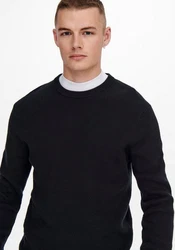 ONLY & SONS Strickpullover ONSPHIL REG 12 STRUC CREW KNIT Schwarz/Dunkelblau