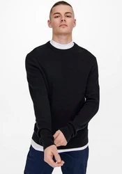 ONLY & SONS Strickpullover ONSPHIL REG 12 STRUC CREW KNIT Schwarz/Dunkelblau