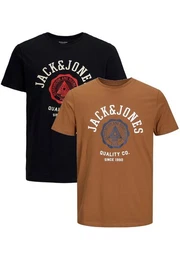 T-Shirt 2-er Stck Pack Logo T-Shirts Rundhals Shirt JJELOGO (2-tlg) 4342 in Schwarz-Orange