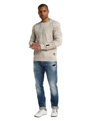 CARLO COLUCCI Rundhalspullover D'Andrea Khaki/Beige/Grau