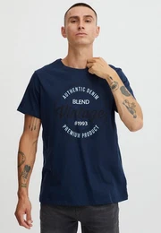 T-Shirt Logo Print T-Shirt Rundhals Regular Fit Kurzarm Shirt Baumwolle 4387 in Dunkelblau