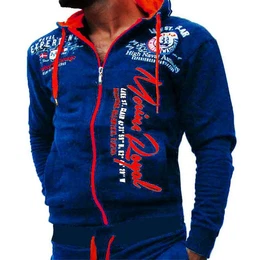 Collegejacke Herren Sweatjacke Sportjacke Joggingjacke mit lssiger Kapuze Marine Royal