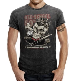 T-Shirt Rockabilly Greaser im Washed Jeans Look: Oldschool 50's