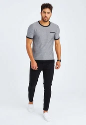 Leif Nelson T-Shirt Rundhals LN-7650 Schwarz/Dunkelblau/Weiß