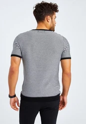 Leif Nelson T-Shirt Rundhals LN-7650 Schwarz/Dunkelblau/Weiß
