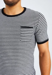 Leif Nelson T-Shirt Rundhals LN-7650 Schwarz/Dunkelblau/Weiß