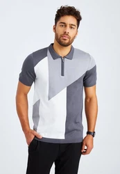 Leif Nelson T-Shirt Feinstrick Polo LN-7700 Grau/Lila/Hellgrau/Dunkelblau/Dunkelgrau