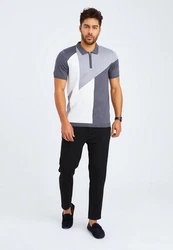 Leif Nelson T-Shirt Feinstrick Polo LN-7700 Grau/Lila/Hellgrau/Dunkelblau/Dunkelgrau