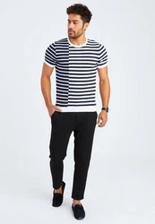 Leif Nelson T-Shirt Feinstrick Rundhals LN-7660 Weiß/Schwarz/Dunkelblau/Blau
