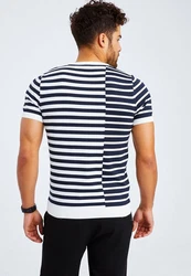 Leif Nelson T-Shirt Feinstrick Rundhals LN-7660 Weiß/Schwarz/Dunkelblau/Blau
