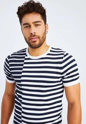Leif Nelson T-Shirt Feinstrick Rundhals LN-7660 Weiß/Schwarz/Dunkelblau/Blau