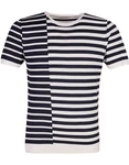 Leif Nelson T-Shirt Feinstrick Rundhals LN-7660 Weiß/Schwarz/Dunkelblau/Blau