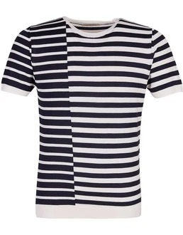 Leif Nelson T-Shirt Feinstrick Rundhals LN-7660 Weiß/Schwarz/Dunkelblau/Blau
