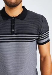 Leif Nelson T-Shirt Polo LN-7640 Grau/Schwarz/Dunkelblau/Hellgrau