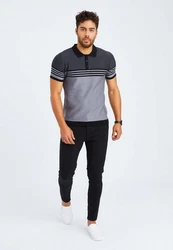 Leif Nelson T-Shirt Polo LN-7640 Grau/Schwarz/Dunkelblau/Hellgrau