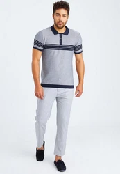 Leif Nelson T-Shirt Polo LN-7640 Dunkelblau/Blau/Grau/Hellblau