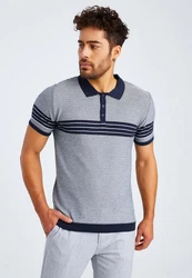 Leif Nelson T-Shirt Polo LN-7640 Dunkelblau/Blau/Grau/Hellblau