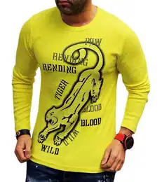 Langarmshirt Herren Langarm Shirt Henley Longsleeve Leopard Tiger Lwe