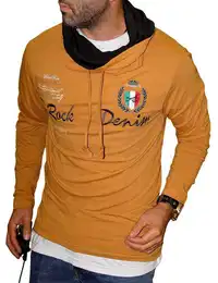 Langarmshirt Herren Henleyshirt Longsleeve mit Kapuzenkragen Sweatshirt