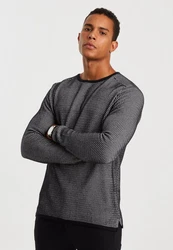 Leif Nelson Strickpullover Feinstrick Schwarz/Grau/Dunkelgrau