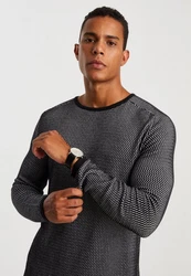 Leif Nelson Strickpullover Feinstrick Schwarz/Grau/Dunkelgrau