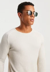 Leif Nelson Strickpullover Feinstrick Weiß/Schwarz/Khaki/Beige/Creme