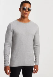 Leif Nelson Strickpullover Feinstrick Grau/Hellgrau