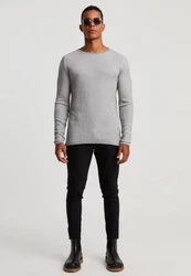 Leif Nelson Strickpullover Feinstrick Grau/Hellgrau