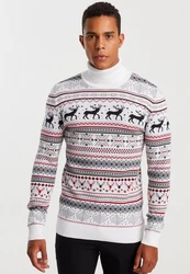 Leif Nelson Strickpullover mit Rundhals Ausschnitt Weiß/Mischfarben/Schwarz/Gelb